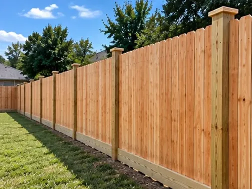 Cedar privacy fence with rot board and capped posts