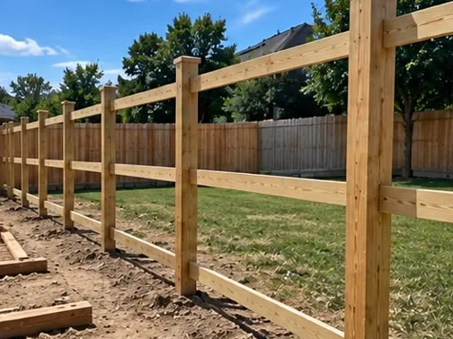 Post-and-rail framing set before pickets go on